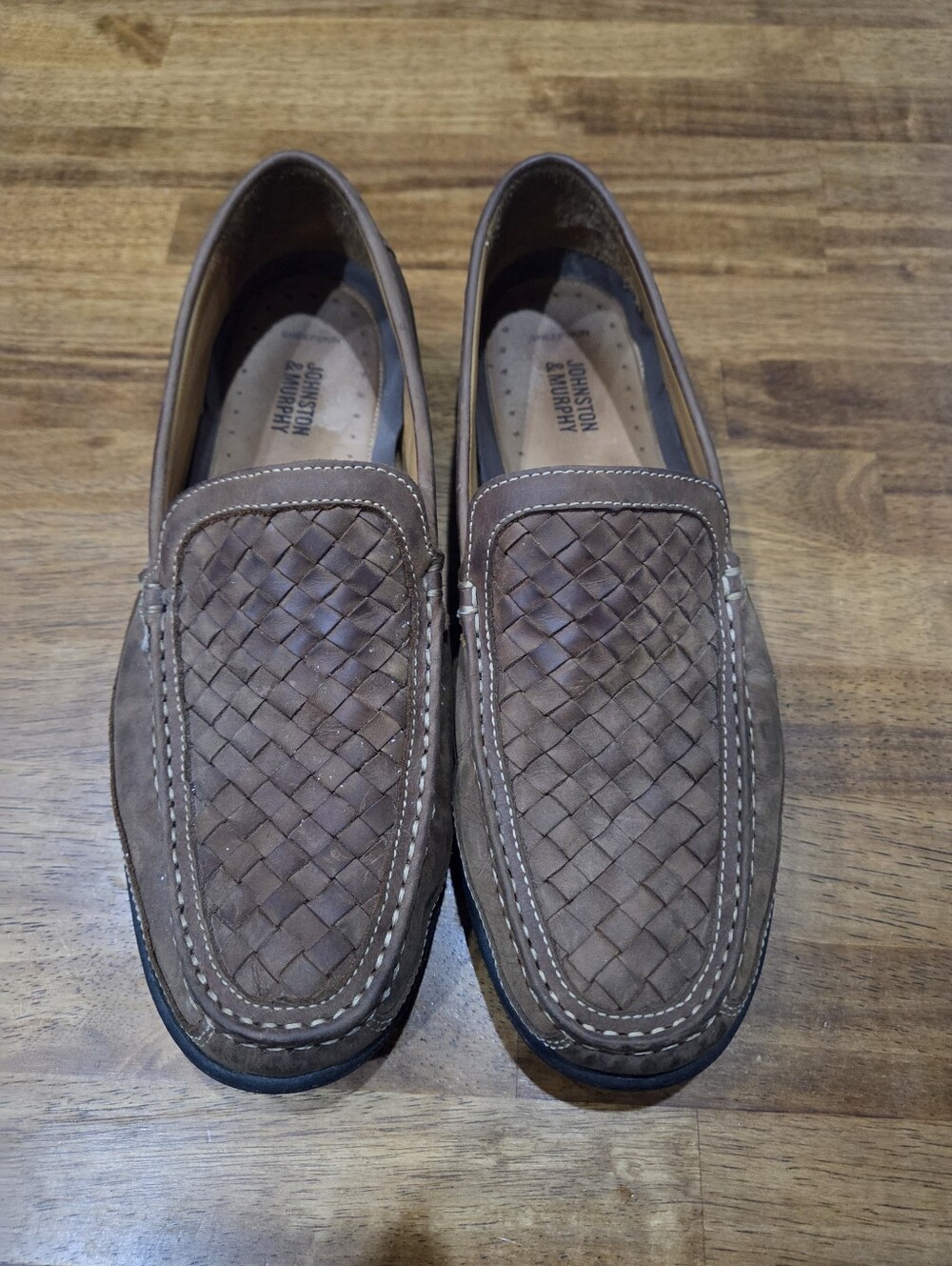 Johnston & Murphy Men's Woven Taupe-Brown Sheepskin Leather Slip-Ons - Picture 2 of 6